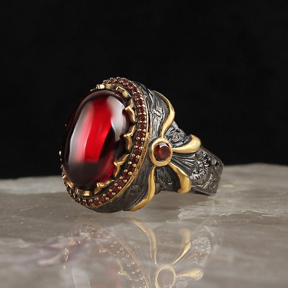 Ruby Red Ring Sterling Silver Elegant Mens Ring Unique - Etsy