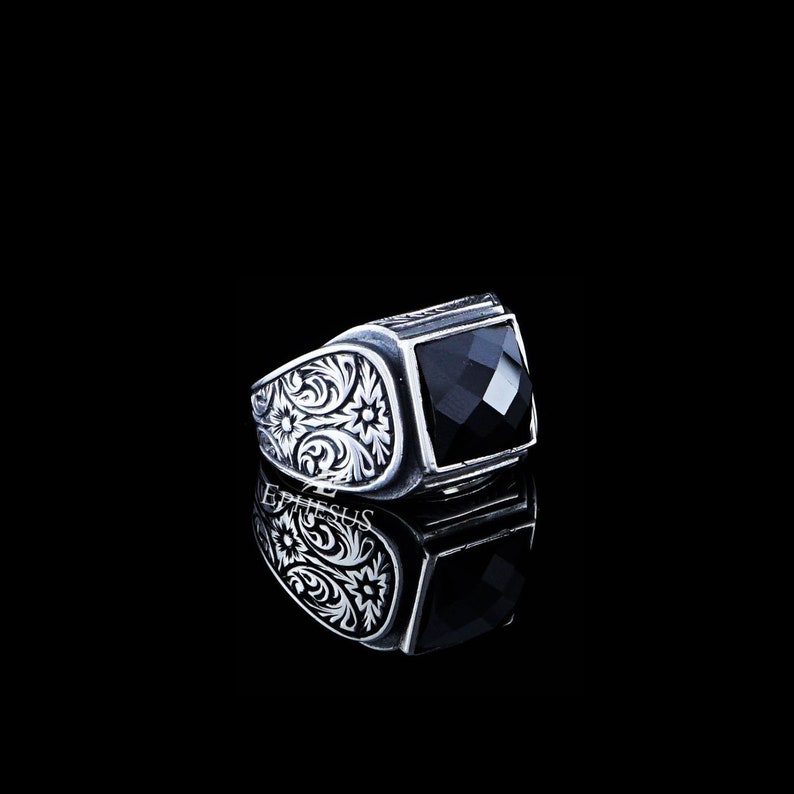 Mens Pinky Ring 925 Sterling Silver Onyx Ring Handmade Ring Etsy