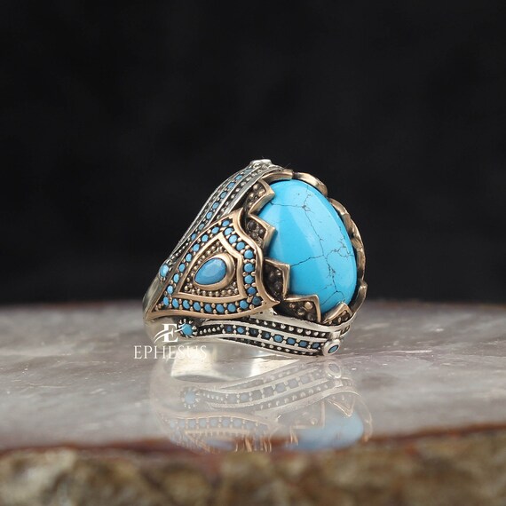 Turquoise Stone Ring Feroza Ring Silver 925 Vintage | Etsy