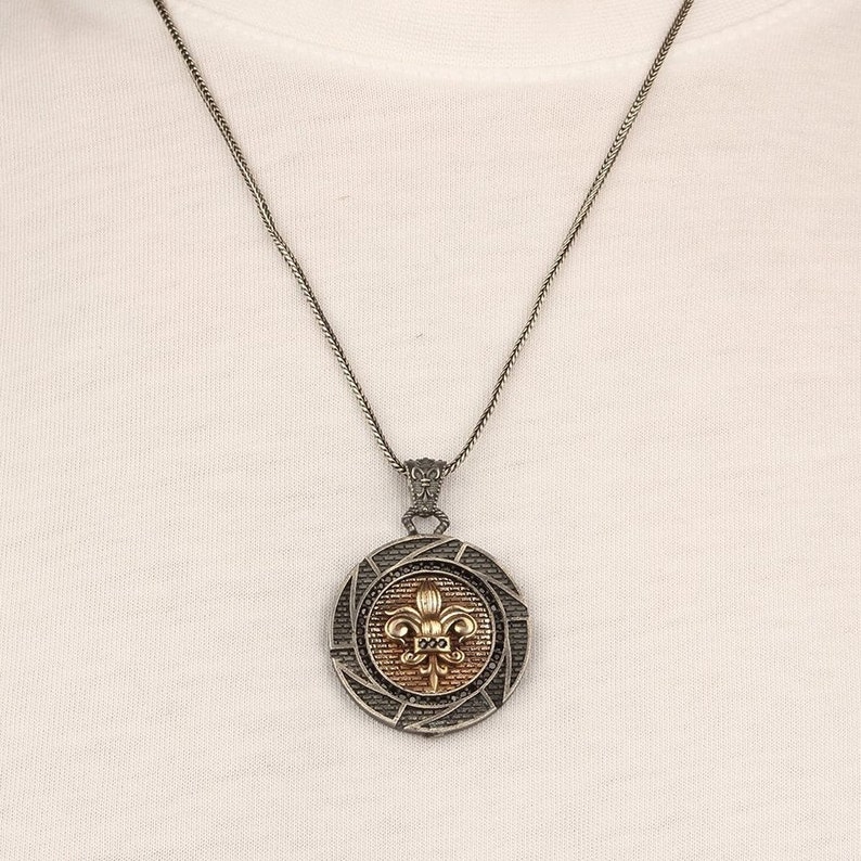 Perfect Birthday Gift Birthstone Medallion Necklace Diamond Fleur De Lis Necklace 925 Silver Lily Flower Necklace Fleur De Lis Necklace