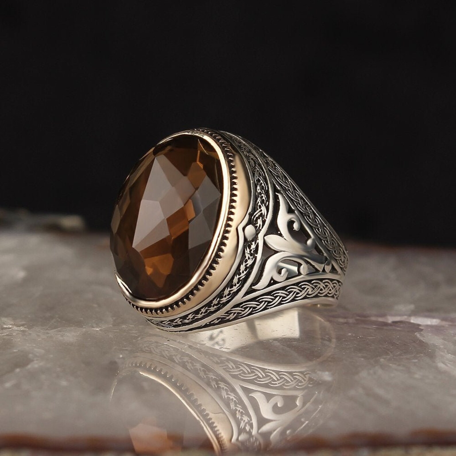 Smoky Quartz Ring Sterling Silver Mens Handmade Ring Faceted - Etsy