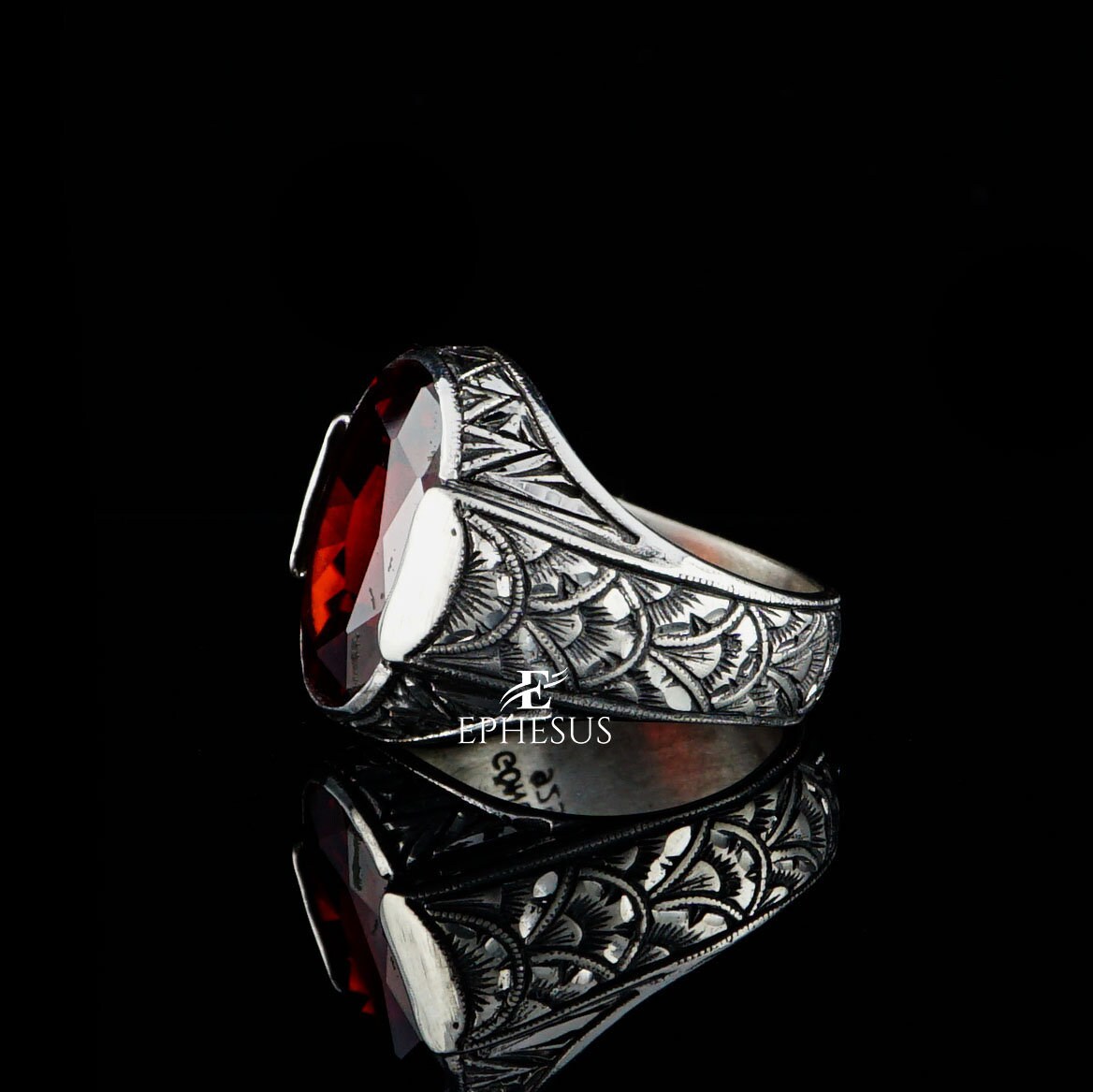 Mens Red Stone Ring Ring Sterling Silver Etsy