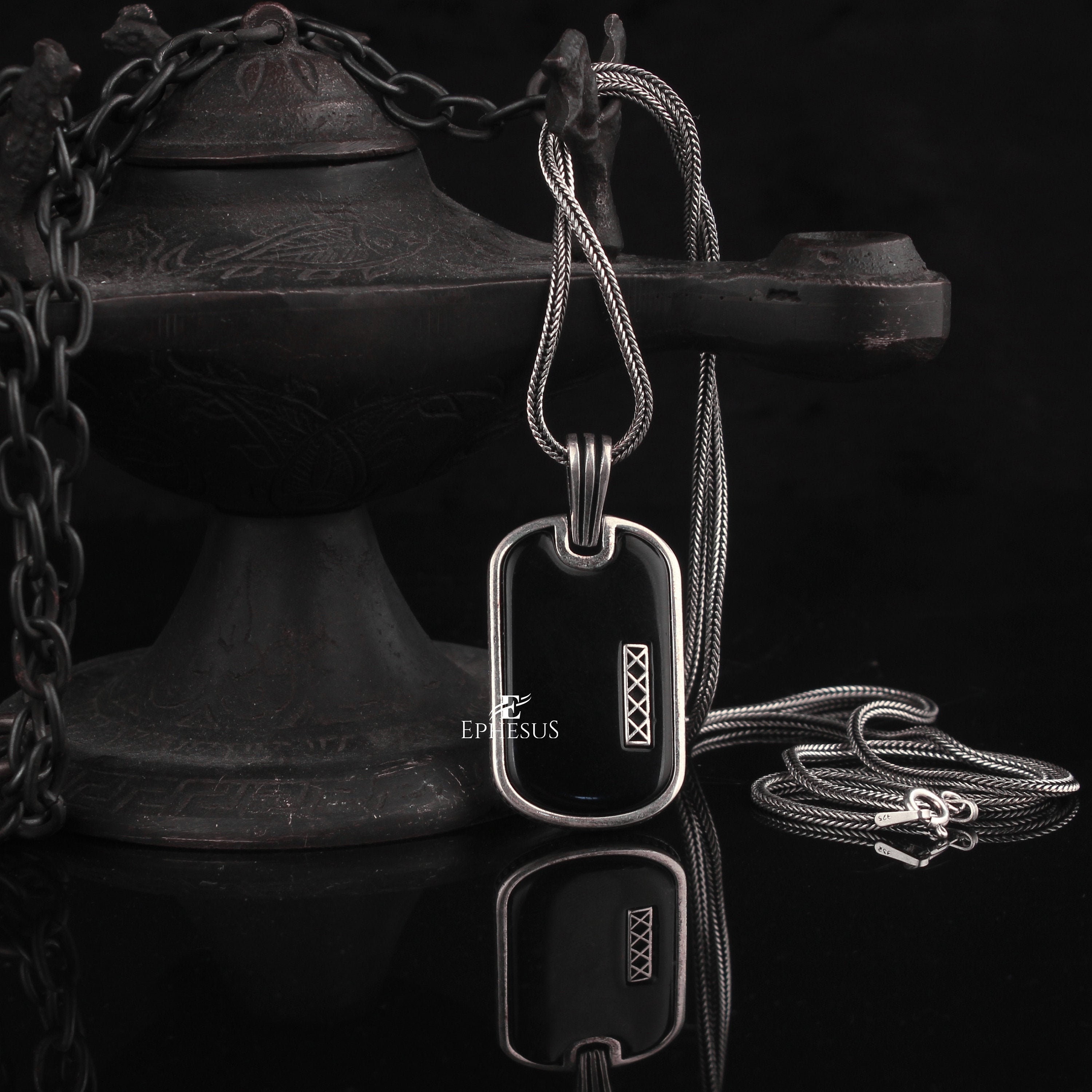 Black Onyx Dog Tag Sterling Silver Onyx 