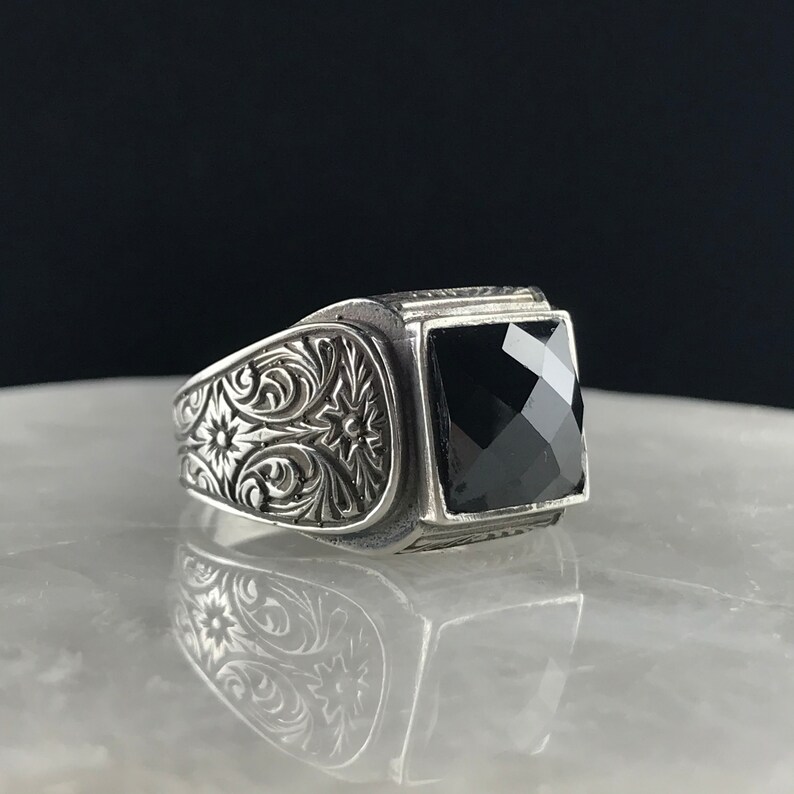 Mens Pinky Ring 925 Sterling Silver Onyx Ring Handmade Ring Etsy
