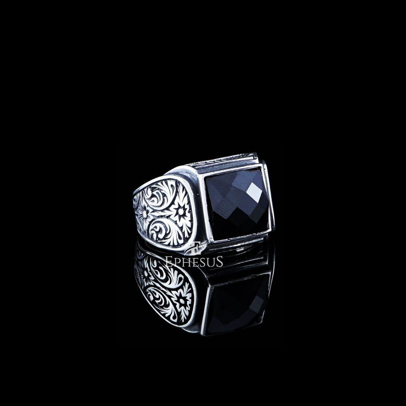 Mens Pinky Ring 925 Sterling Silver Onyx Ring Handmade Ring Etsy