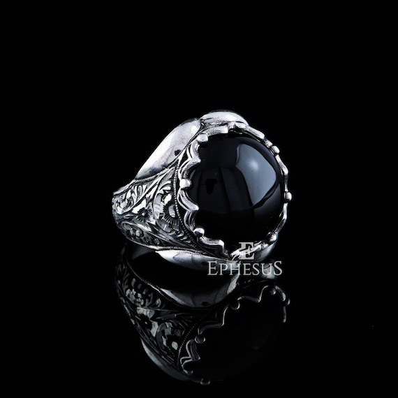 Black Onyx Ring Mens 925 Silver Rings Black Stone Silver | Etsy