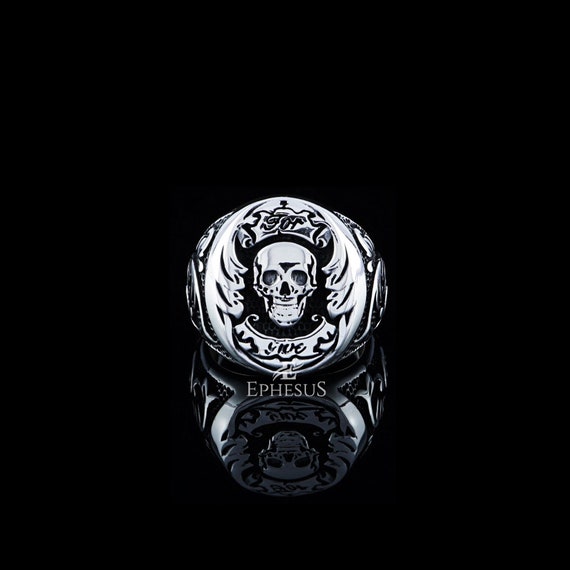 Mens Biker Ring Forgive Ring Skull Ring for Men Biker Jewelry