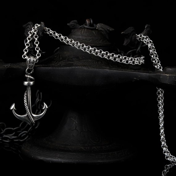 Mens Anchor Necklace Sterling Silver Anchor Necklace Etsy