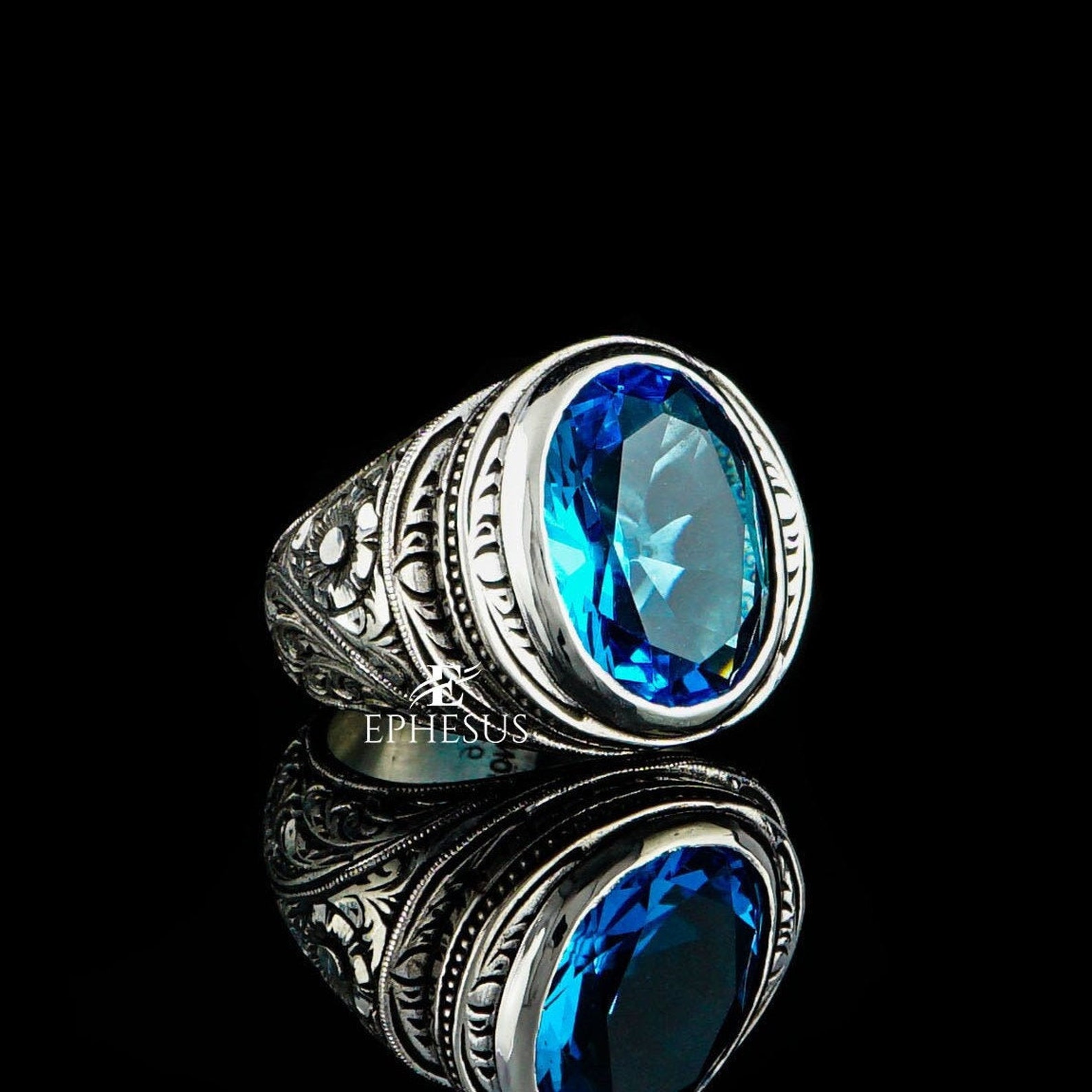 Blue Aquamarine Ring Mens Aquamarine Ring Aquamarine Etsy