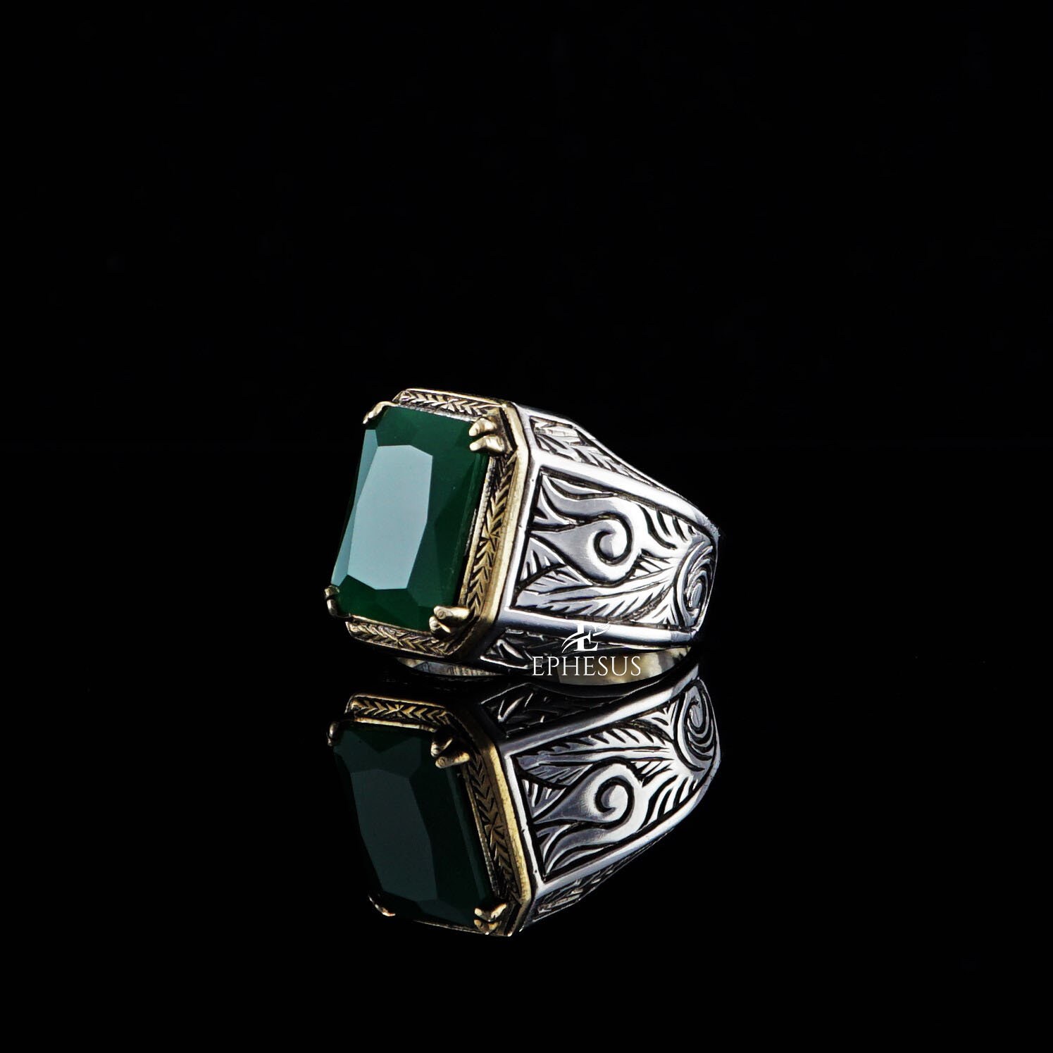 Synthetic Emerald Ring Men 925 Sterling Silver Handmade Ring Etsy
