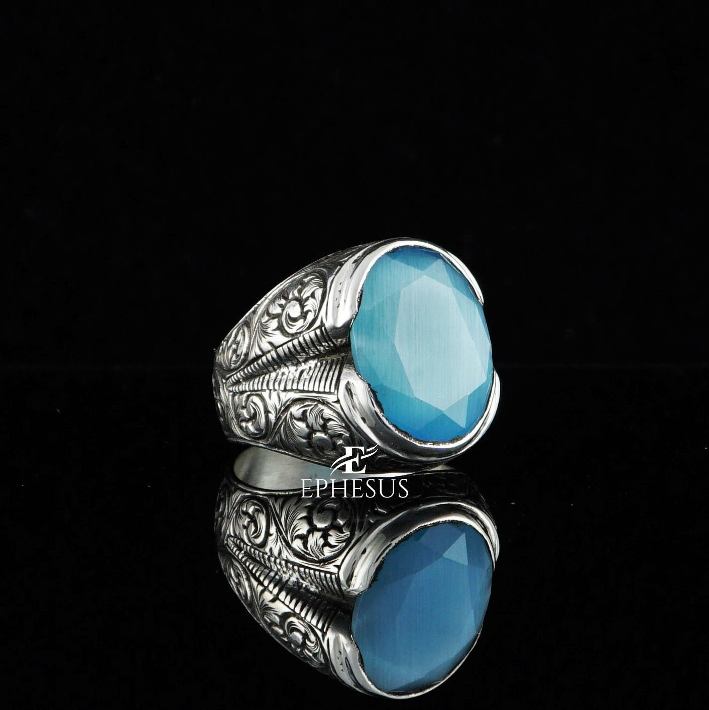Circle Shape Light Blue Cats Eye Ring – Jewelyric