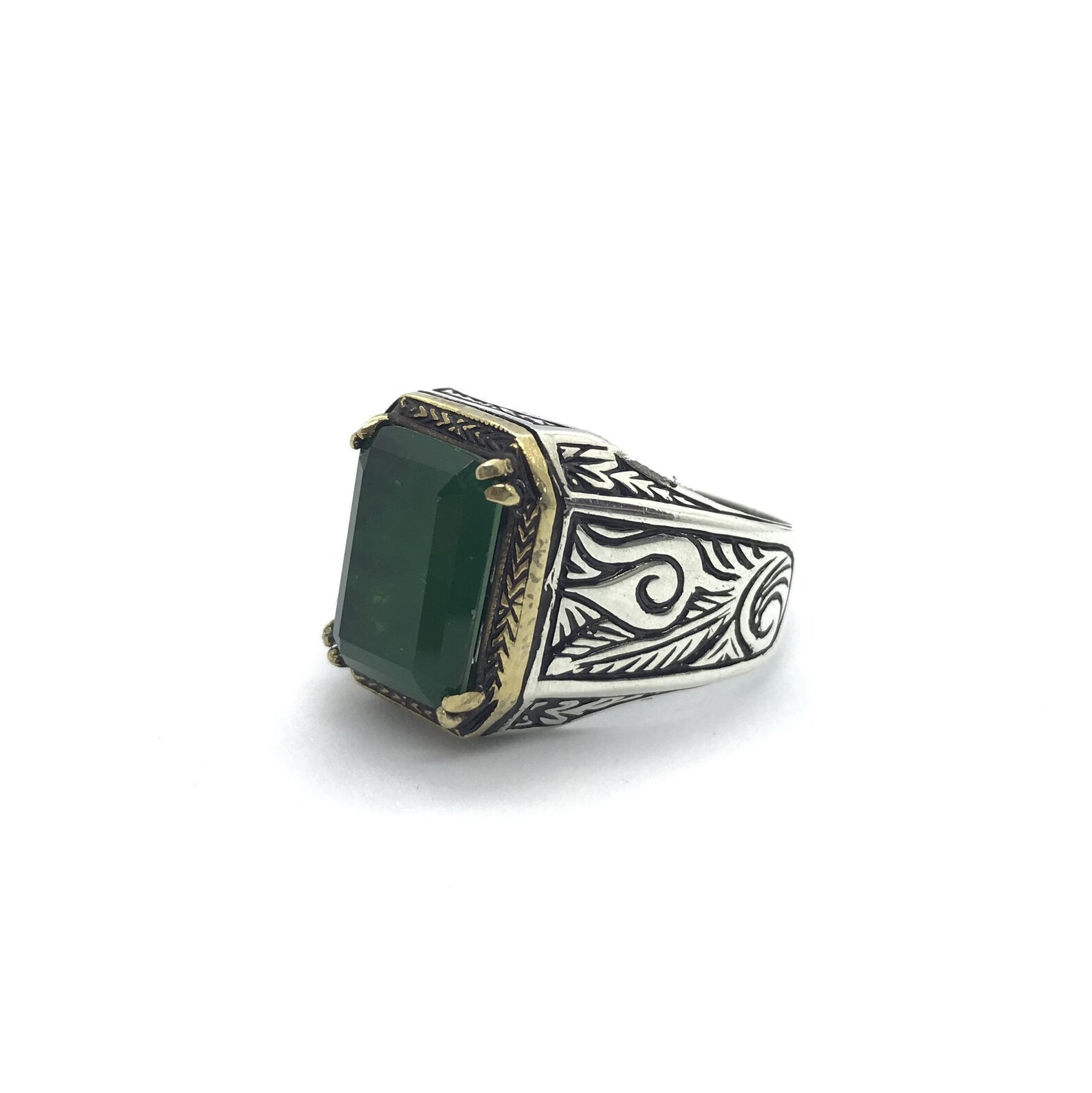 Synthetic Emerald Ring Men 925 Sterling Silver Handmade Ring Etsy