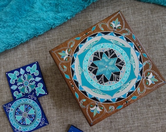 d\u00e9coupage scatola da decorare Dotting Art Hexagonal Wooden Box Jewel Case Dot Paint Decor Art Decoration Box for Jewelry