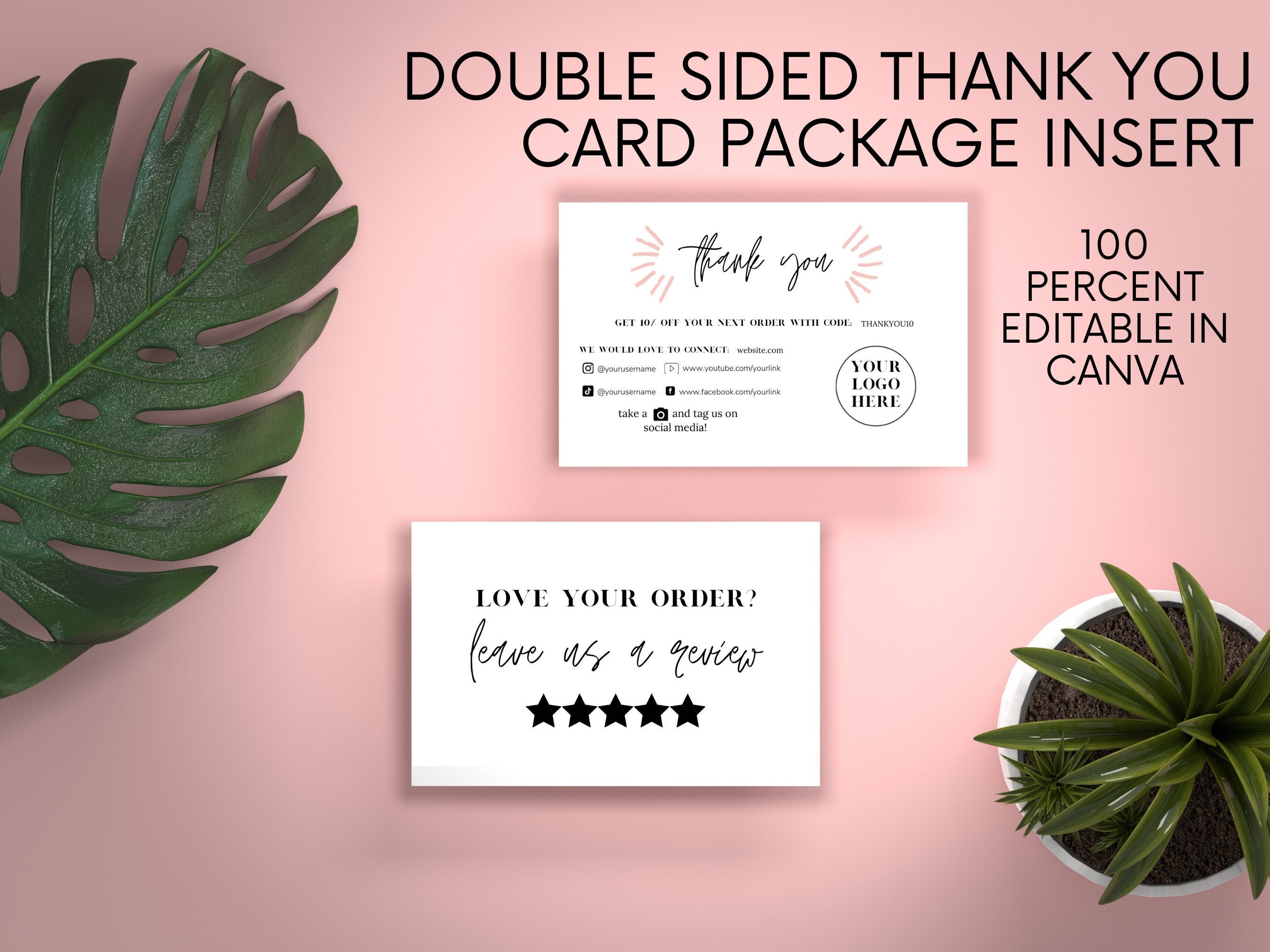 Thank You Card Insert Template Etsy Package Thank You Card Etsy