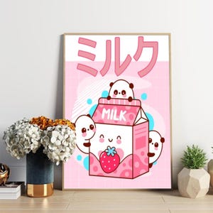 Lait frappé à la fraise Kawaii de l'esthétique japonaise ポスター