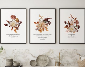 Fall Decor Scripture Printable, Set Of 3 Religious Thanksgiving Prints, Christian Wall Art, Bible Verse Digital Print- DOWNLOADS
