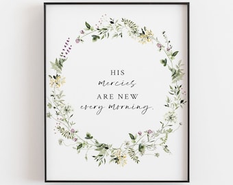 Lamentations 3:22-23 Scripture Poster, His Mercies Are New Every Morning Bible Verse Sign, Christian Printable Wall Art, Scripture Wall Art
