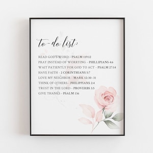 To Do List Christian Print, Psalm 36, Proverbs 3:5 Bible Verse Poster, Scripture Wall Art, Bible Verse Wall Art, Floral Bible Verse