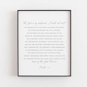Psalm 23, Bible Verse Wall Art, The Lord Is My Shepherd Print, Christian Printable Wall Art, Christian Minimalist Print - Digital Download