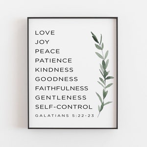 Galatians 5:22 Bible Verse Wall Art, Fruit Of The Spirit Printable, Greenery Christian Print, Bible Quote Print, Christian Poster - DOWNLOAD