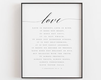 1 Corinthians 13: 4-8 Bible Verse Print, Love is Patient, Love is Kind Print, Bible Quote, Wedding Love Quotes Printable - Digital Download