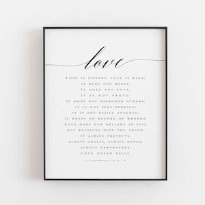 1 Corinthians 13: 4-8 Bible Verse Print, Love is Patient, Love is Kind Print, Bible Quote, Wedding Love Quotes Printable - Digital Download