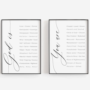 Character of God Print, Attributes of God, Who I Am in Christ, Identity In Christ Wall Art, Set of 2 Prints, Christian Gifts - PRINTABLE