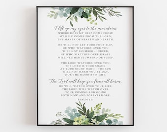 Psalm 121 Bible Verse Print, I Lift Up My Eyes To The Mountains, Christian Printable Wall Art, Psalms Christian Print - Digital Download
