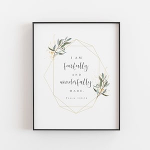 I Am Fearfully And Wonderfully Made Bible Verse Wall Art, Psalm 139:14 Scripture Girl Nursery Print, Christian Gifts - DIGITAL DOWNLOAD