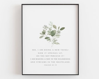 Isaiah 43:19, I Am Doing A New Thing Bible Verse Printable Wall Art, Scripture Art Print, New Year Bible Verse, Greenery - INSTANT DOWNLOAD