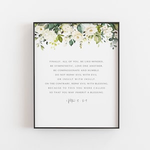1 Peter 3:8-9 Bible Verse Wall Art, Be Like-Minded, Scripture Printable Wall Art, Scripture Print - DIGITAL DOWNLOAD - 8x10, 8x12, 11x 14
