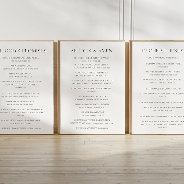 Promises of God Prints, Bible Verse Art Set of 3, Bible Promises Art Prints, Minimal Christian Wall Decor, Scripture Wall Art - PRINTABLE