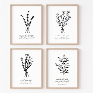 Proverbios 3:5 Arte de la pared del versículo bíblico, Confía en el Señor con todo tu corazón Conjunto de 4 impresiones, Decoración cristiana del hogar - Descarga digital