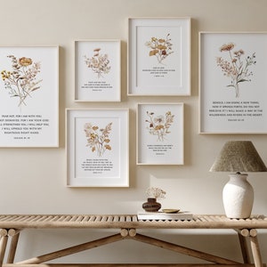 Gallery Wall Scripture Wall Art Prints, Set of of 6 Bible Verse Prints, Neutral Wildflower Christian Wall Art, Bible Posters - *DOWNLOAD*