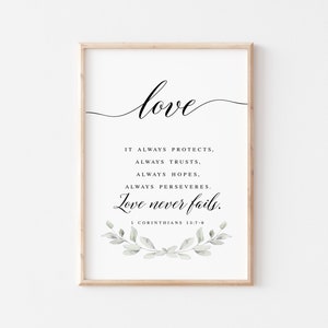 1 Corinthians 13 Bible Quote Print, Love Never Fails Bible Verses Printable Wall Art, Love Always Digital Art Print - 8x10, 8x2, 11x14