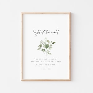 You Are The Light Of The World - Matthew 5:14 Bible Verse Wall Art Printable, Scripture Poster For Your Christian Home Décor - Digital Print