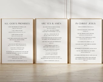 Promises of God Prints, Bible Verse Art Set of 3, Bible Promises Art Prints, Minimal Christian Wall Decor, Scripture Wall Art - PRINTABLE