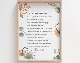 Psalm 100 Skriftstavla, Gå in i hans portar med Thanksgiving Bibelverstryck, Kristen väggkonst, Höstdekorskylt - DIGITAL NEDLADDNING