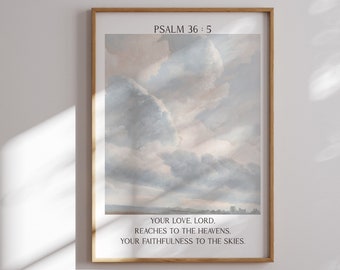 Psalm 36:5 Vintage Christian Poster, Have Faith in God Scripture Wall Art *DIGITAL DOWNLOAD*