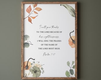 Scripture Wall Art, Thanksgiving Print, Christian Wall Art, Fall Decor, Christian Wall Decor - DIGITAL DOWNLOAD