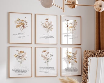 Christian Floral Set of 6, Bible Verse Art Prints, Scripture Wall Art, Neutral Floral Art, Christian Art Gift, Wildflower Prints - DOWNLOADS