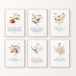 Christian Wall Art Bundle, Set of of 6 Bible Verse Prints, Scripture Downloads, Neutral Wildflower Wall Art, Bible Quote Prints - DOWNLOADS