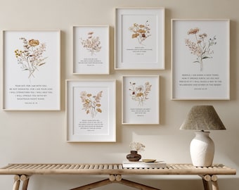Galeria de impressões de arte de parede com escrituras de parede, conjunto de 6 impressões de versículos da Bíblia, arte de parede cristã de flores silvestres neutras, pôsteres da Bíblia - * DOWNLOAD *