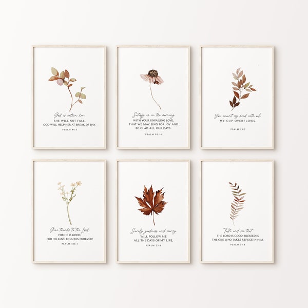 Bible Verse Art Set of 6, Psalms Wall Art, Thanksgiving Scripture Prints, Christian Fall Gallery Wall, Bible Verse Printables - DOWNLOADS