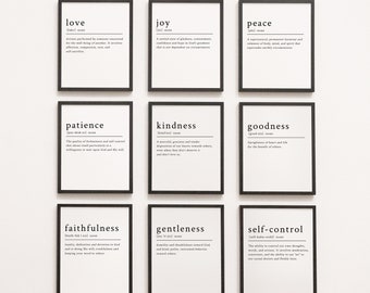 Satz von 9 Frucht des Geistes Definition Prints, Galater 5:22-23 Schrift druckbare Wandkunst, christliche druckbare Wandkunst-Dekor-DOWNLOAD