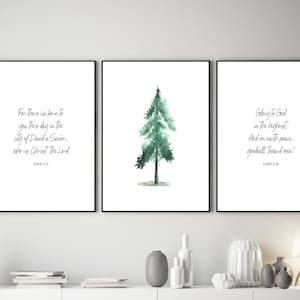 Christmas Holiday Decor, Glory To God In The Highest: Luke 2, Set of 3 Prints, Pine Tree, Christmas Printable - DIGITAL DOWNLOAD, 8x10,11x14