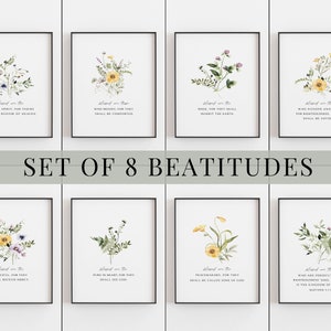 The Beatitudes, Matthew 5: 3-10, Bundle of 8 Bible Verse Wall Art Prints, Scripture Downloads, Christian Wall Decor, Mothers Day - DOWNLOADS
