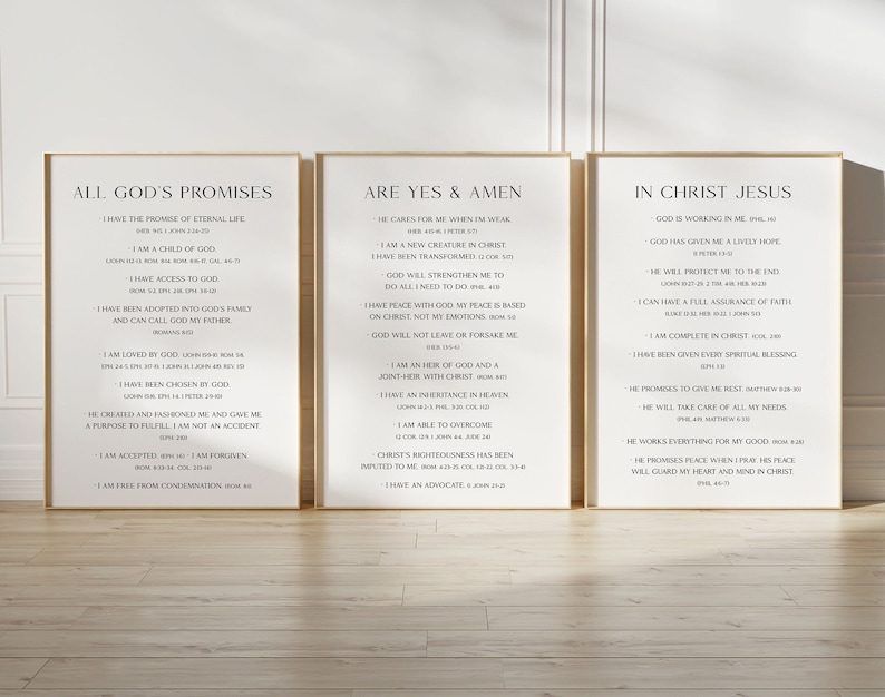 Promises of God Prints, Bible Verse Art Set of 3, Bible Promises Art ...