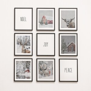 Bundle of 9 Snowy Scenes Art Prints, Holiday Decor, Noel Quote, Christmas Wall Decor, Winter Forest Scenery Printable - DIGITAL DOWNLOADS