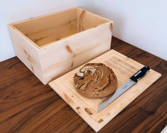 Pine lunch box with an integrated end grain lid as a cutting board "Simple"